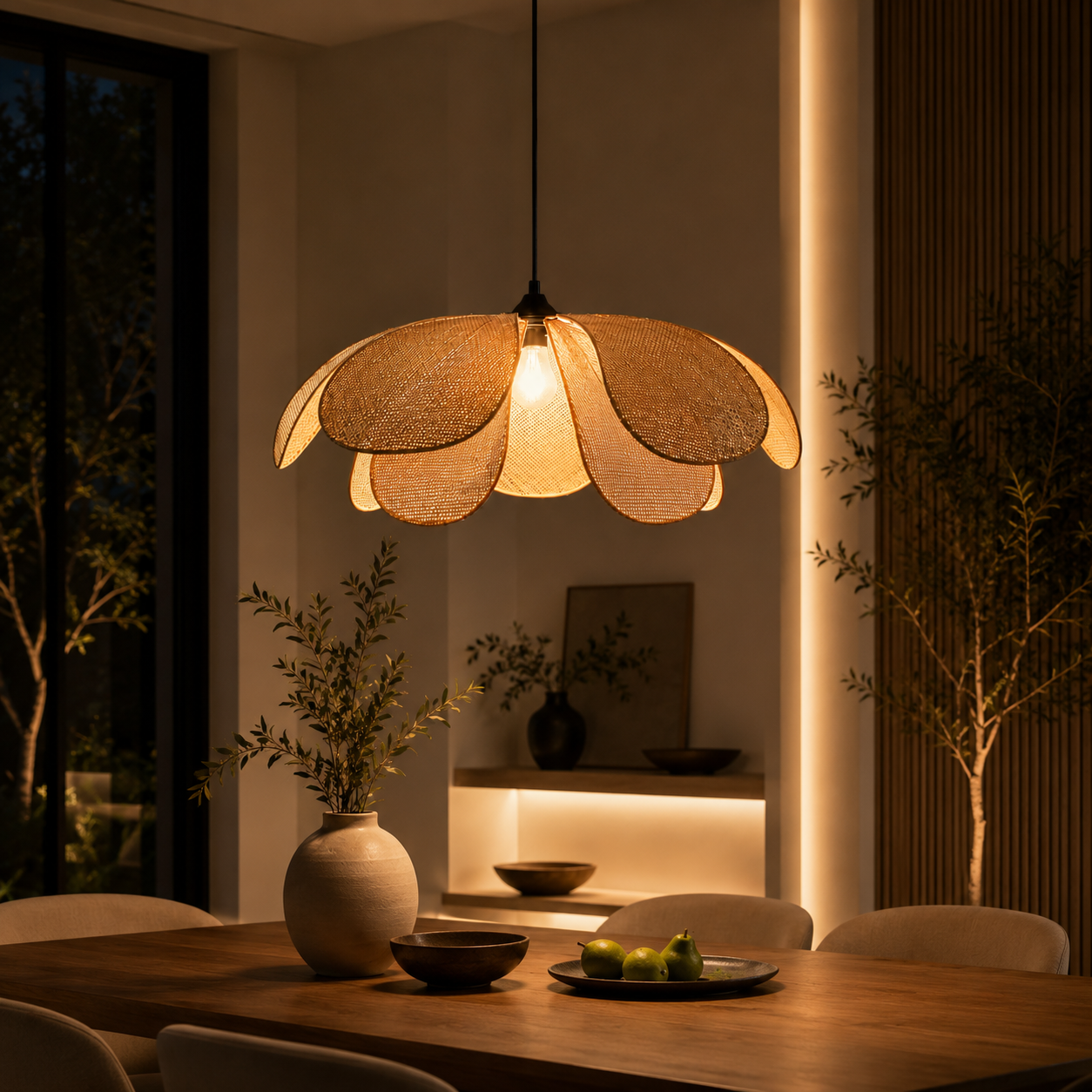 Woven Rattan Pendant Light Modern Flower Ceiling Lamp