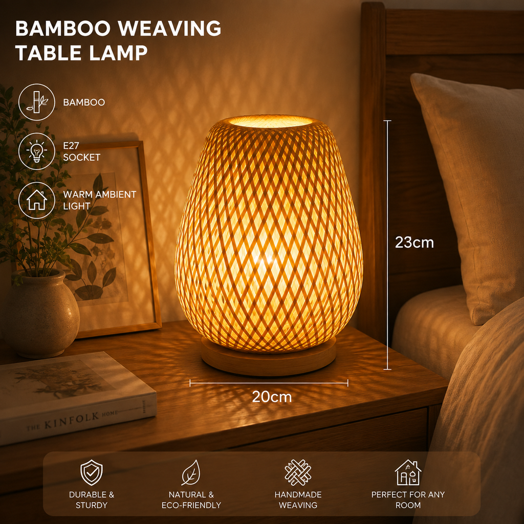 Bamboo Table Lamp Japandi Bedside Ambient Light