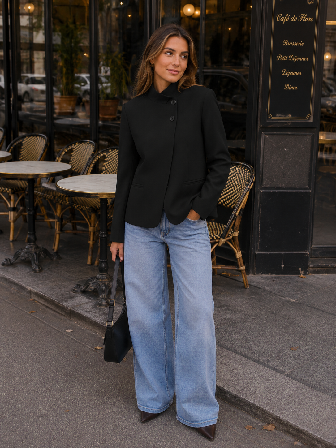 Women’s Stand Collar Blazer – Minimalist Single Breasted Jacket