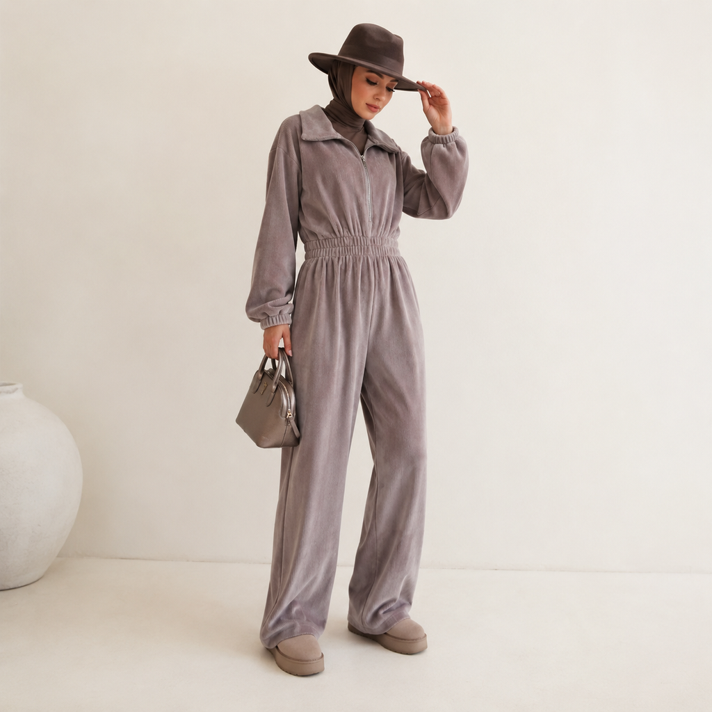 Brown Zip-Up Jumpsuit