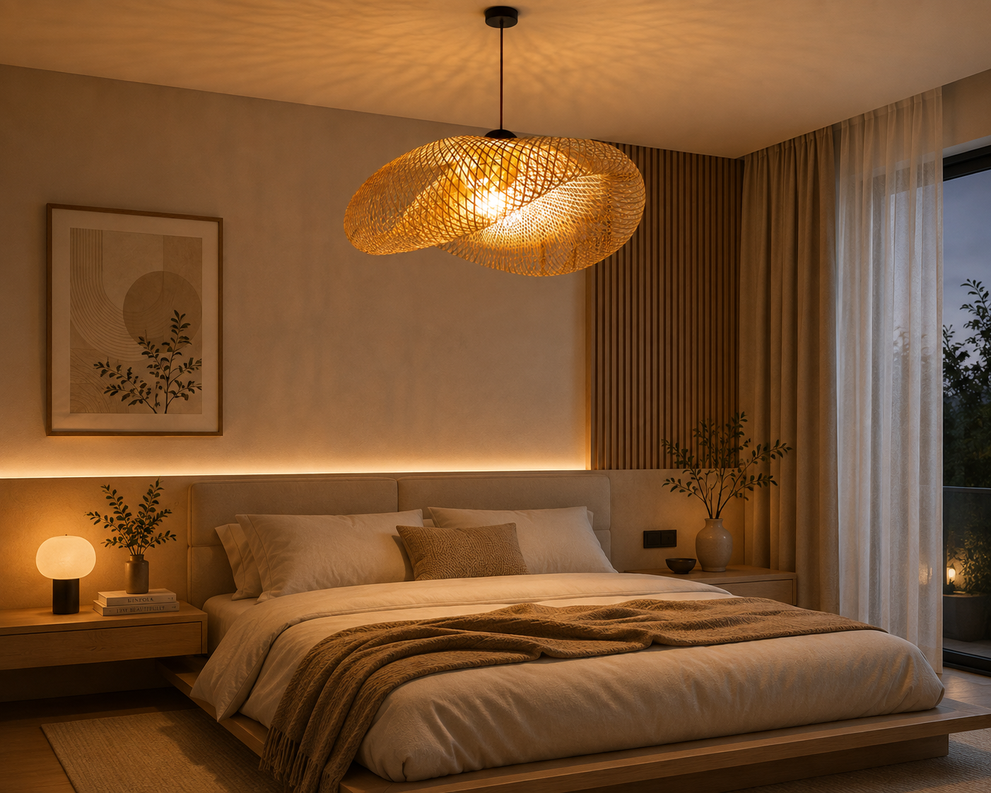 Woven Bamboo Pendant Light – Modern Rattan Ceiling Lamp