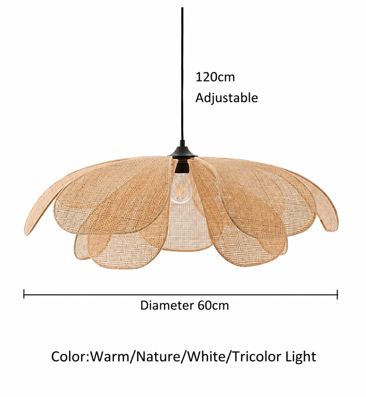 Woven Rattan Pendant Light Modern Flower Ceiling Lamp