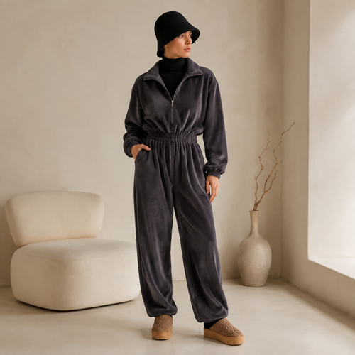 Brown Zip-Up Jumpsuit