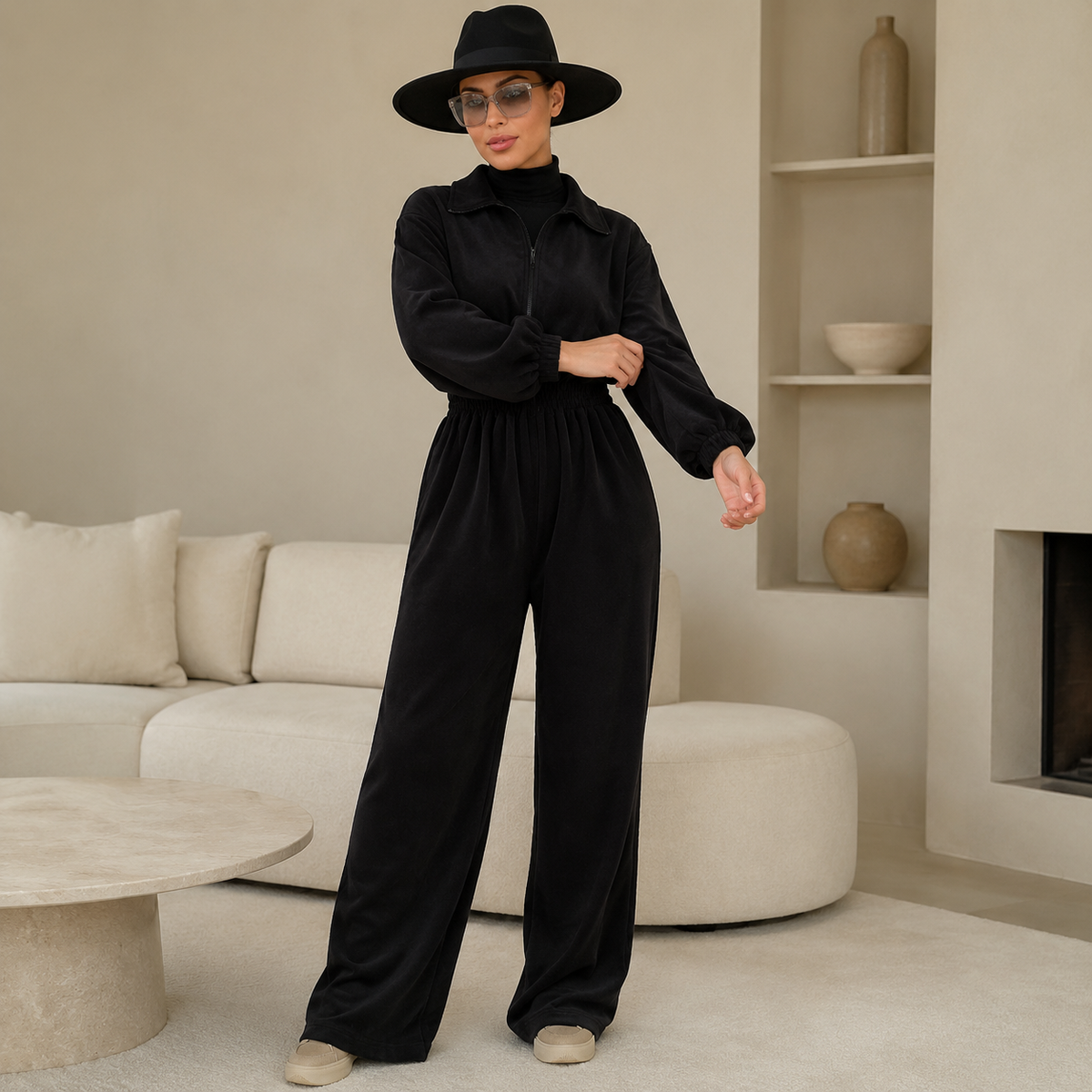 Brown Zip-Up Jumpsuit