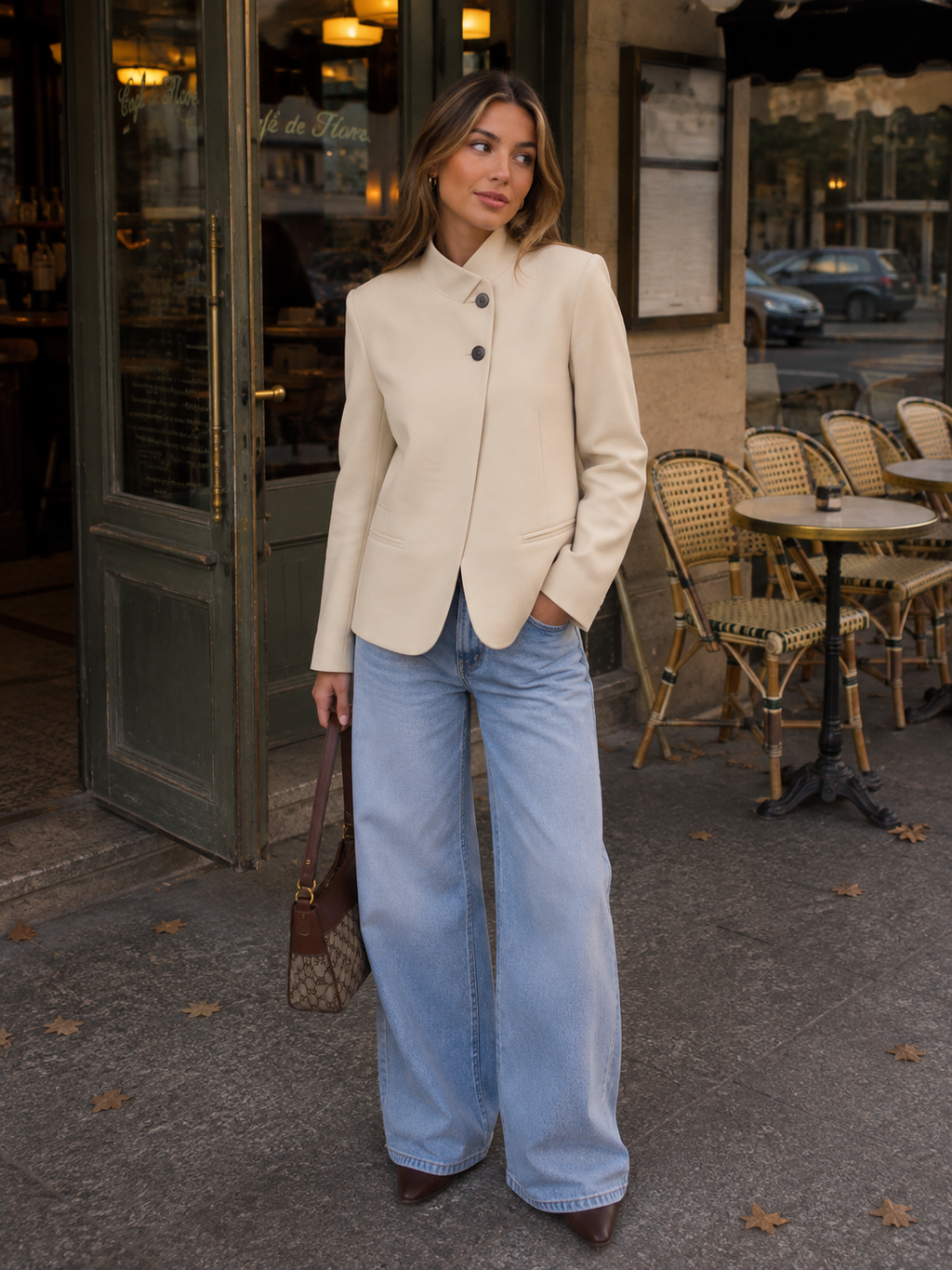 Women’s Stand Collar Blazer – Minimalist Single Breasted Jacket