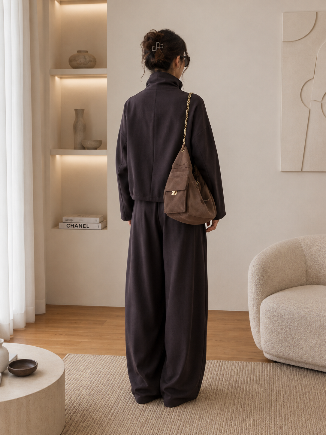 Relaxed Two-Piece Set – High Neck Jacket & Wide Leg Pants