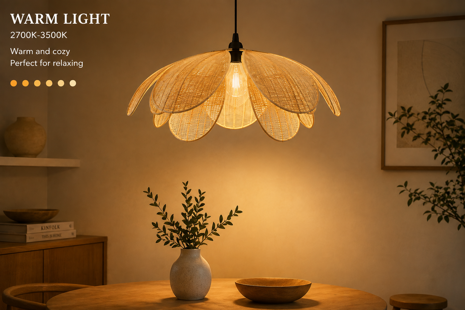 Woven Rattan Pendant Light Modern Flower Ceiling Lamp