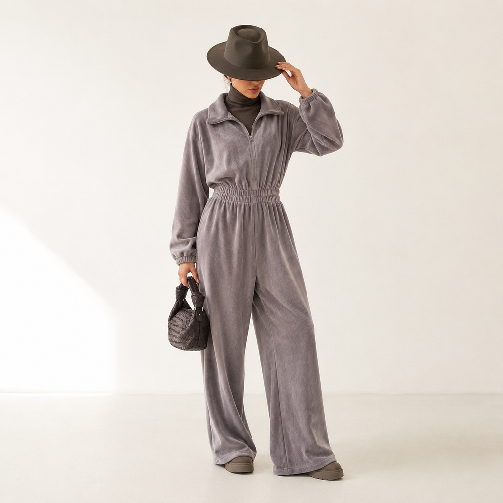Brown Zip-Up Jumpsuit