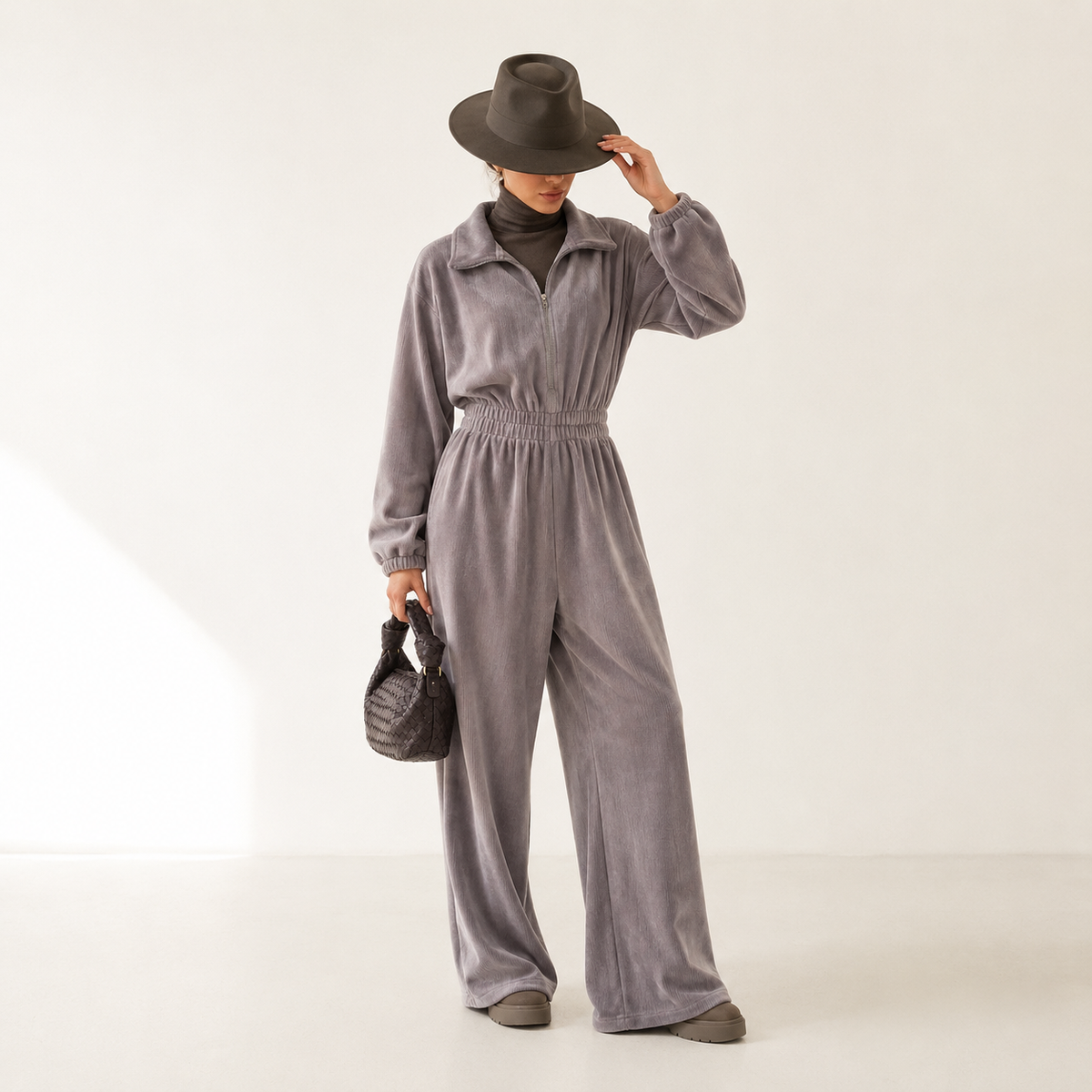 Brown Zip-Up Jumpsuit