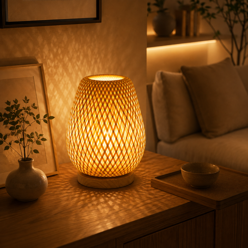 Bamboo Table Lamp Japandi Bedside Ambient Light