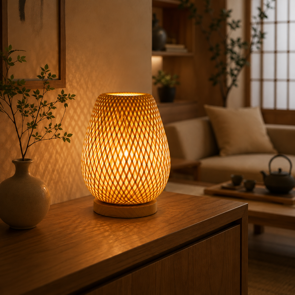 Bamboo Table Lamp Japandi Bedside Ambient Light