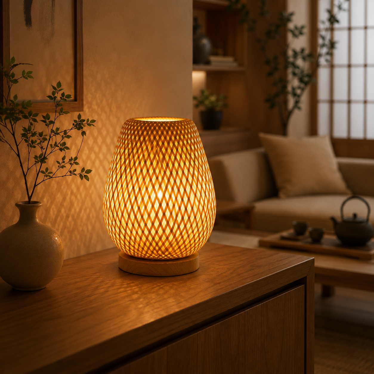 Bamboo Table Lamp Japandi Bedside Ambient Light