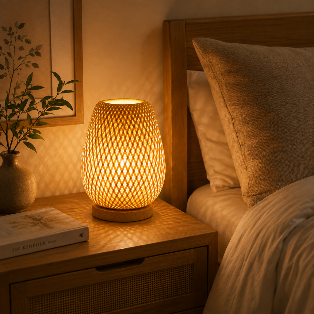 Bamboo Table Lamp Japandi Bedside Ambient Light