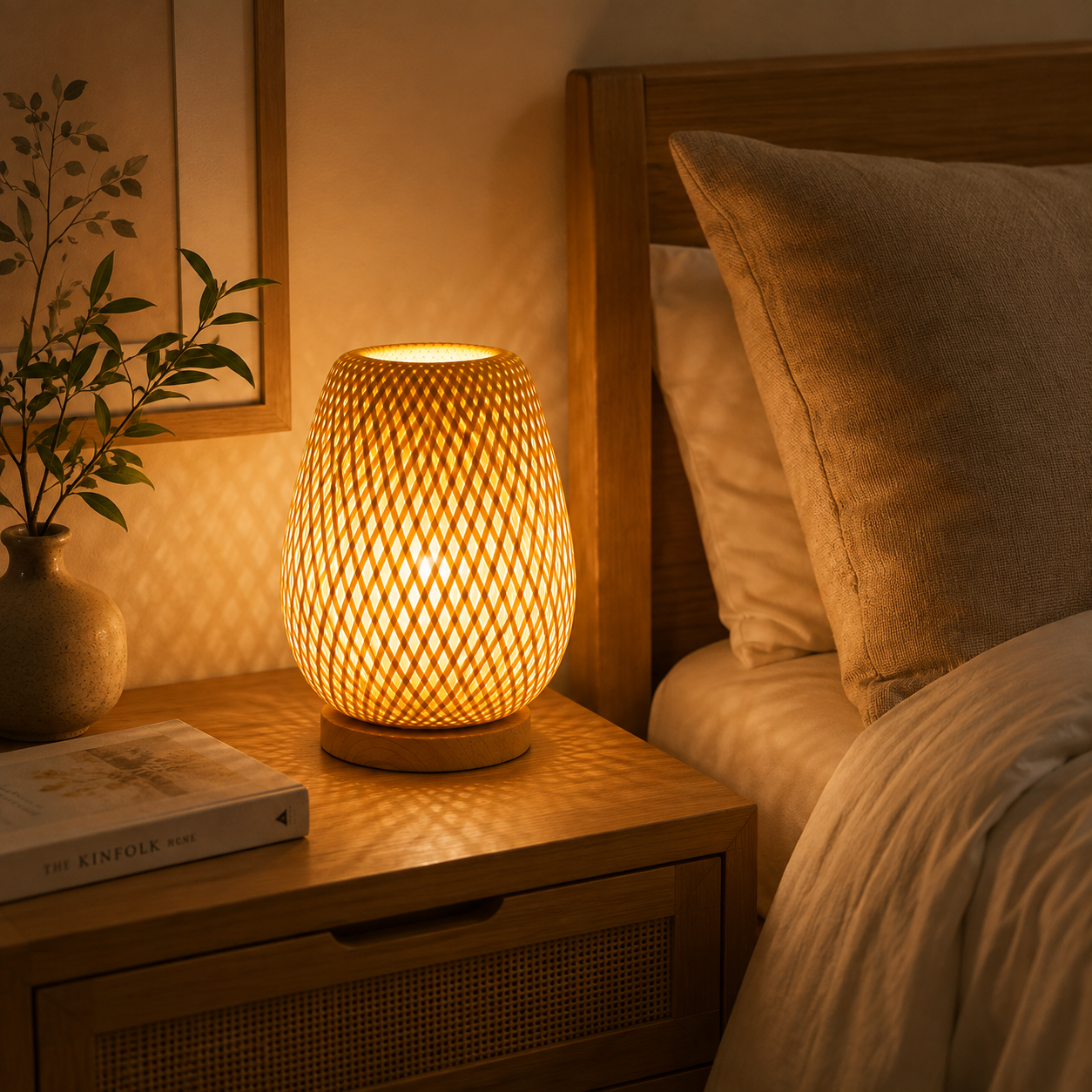 Bamboo Table Lamp Japandi Bedside Ambient Light
