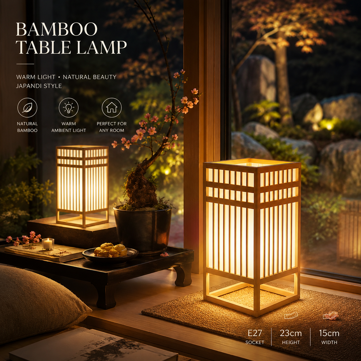 Japanese Bamboo Table Lamp Japandi Bedside Ambient Light
