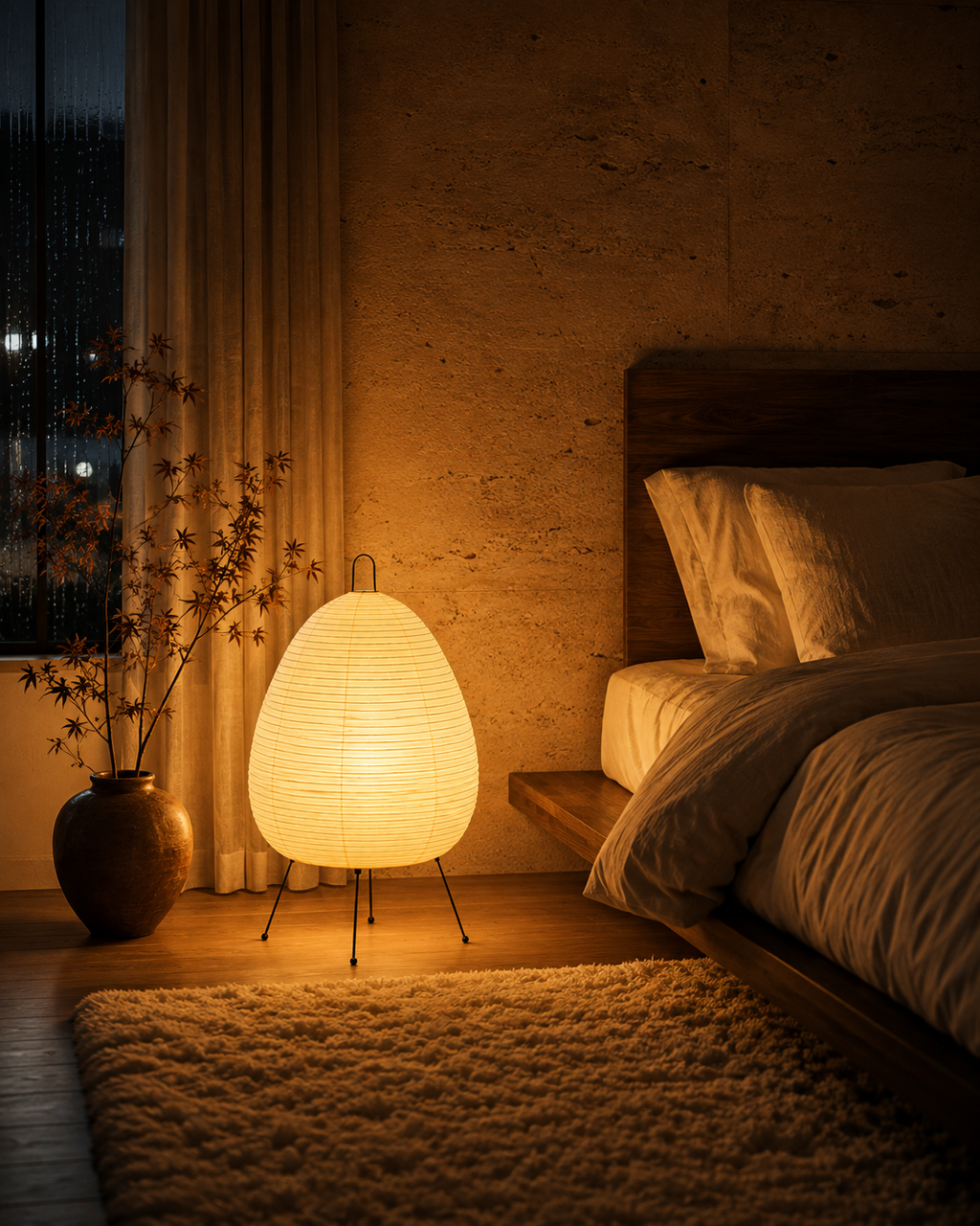 Japanese Paper Floor Lamp Japandi Warm Ambient Light