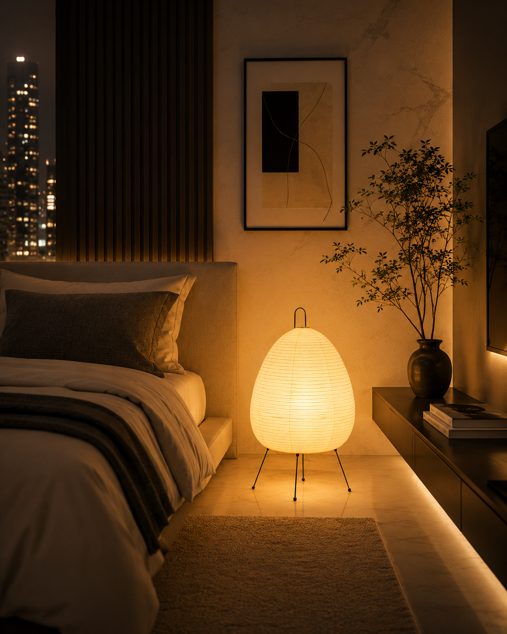 Japanese Paper Floor Lamp Japandi Warm Ambient Light
