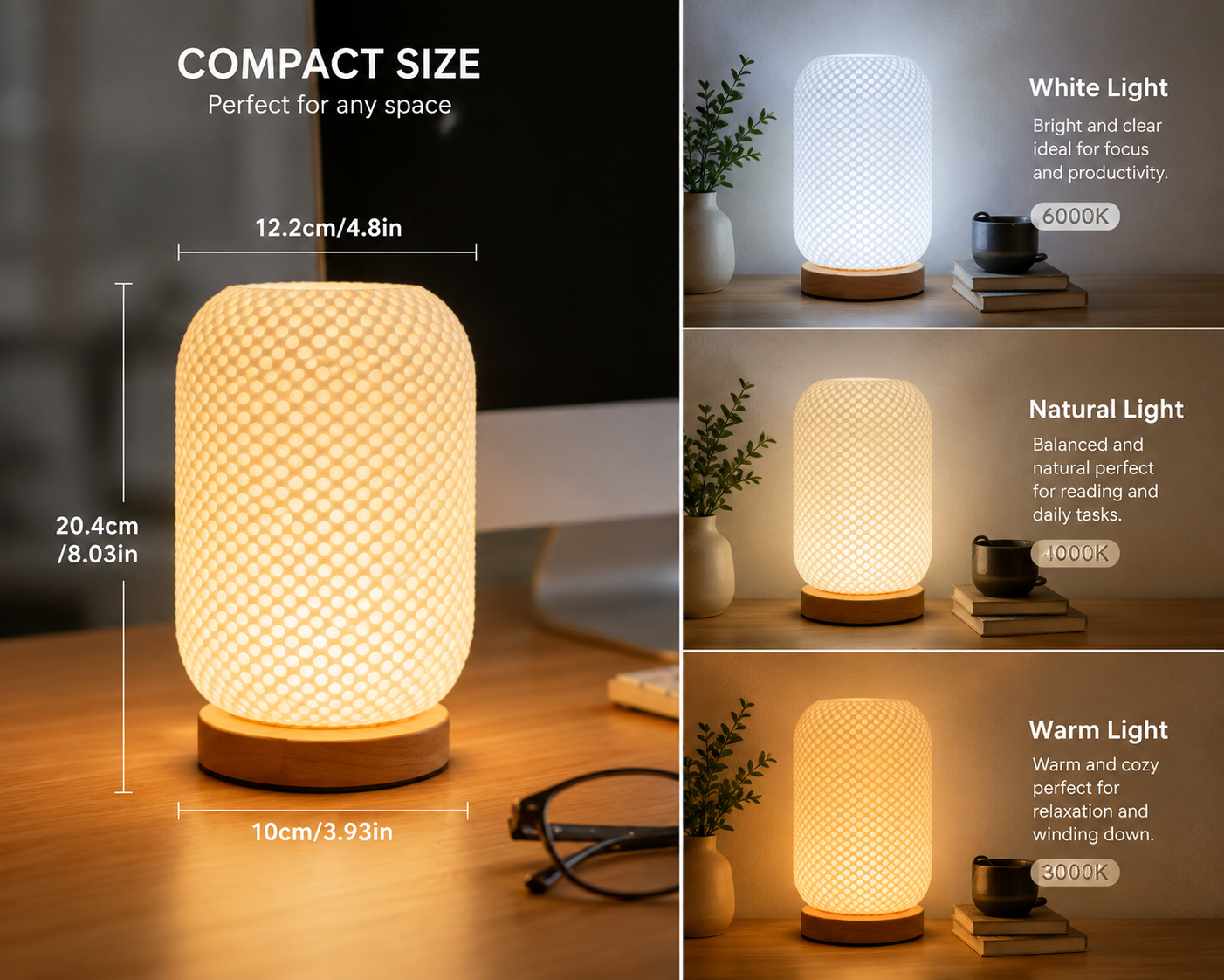 Modern Ambient Table Lamp 3 Color LED Bedside Light