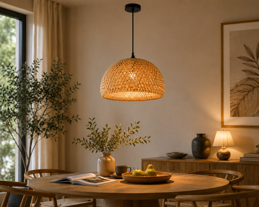 Handwoven Bamboo Pendant Light Japandi Rattan Ceiling Lamp