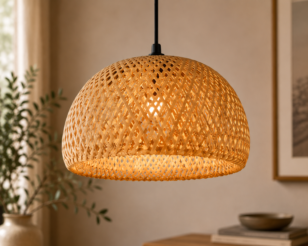 Handwoven Bamboo Pendant Light Japandi Rattan Ceiling Lamp