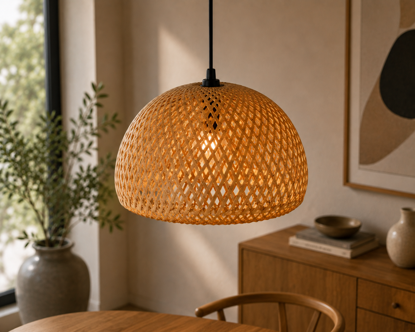 Handwoven Bamboo Pendant Light Japandi Rattan Ceiling Lamp