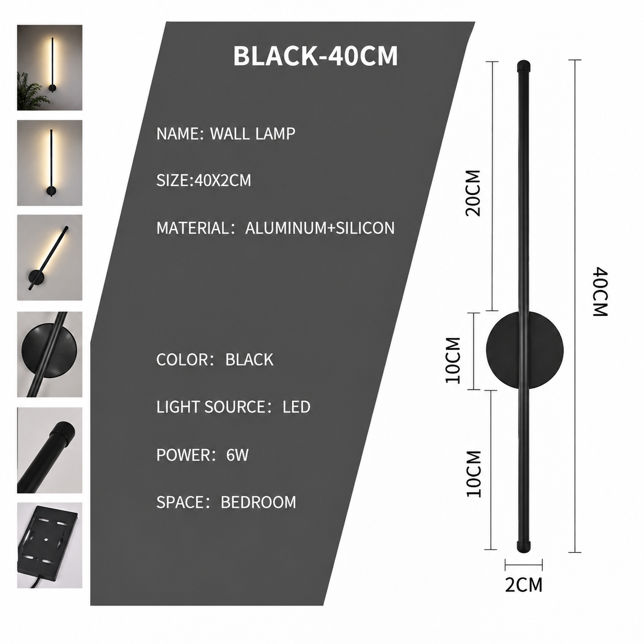 Minimalist Linear LED Wall Light Modern Black Wall Sconce