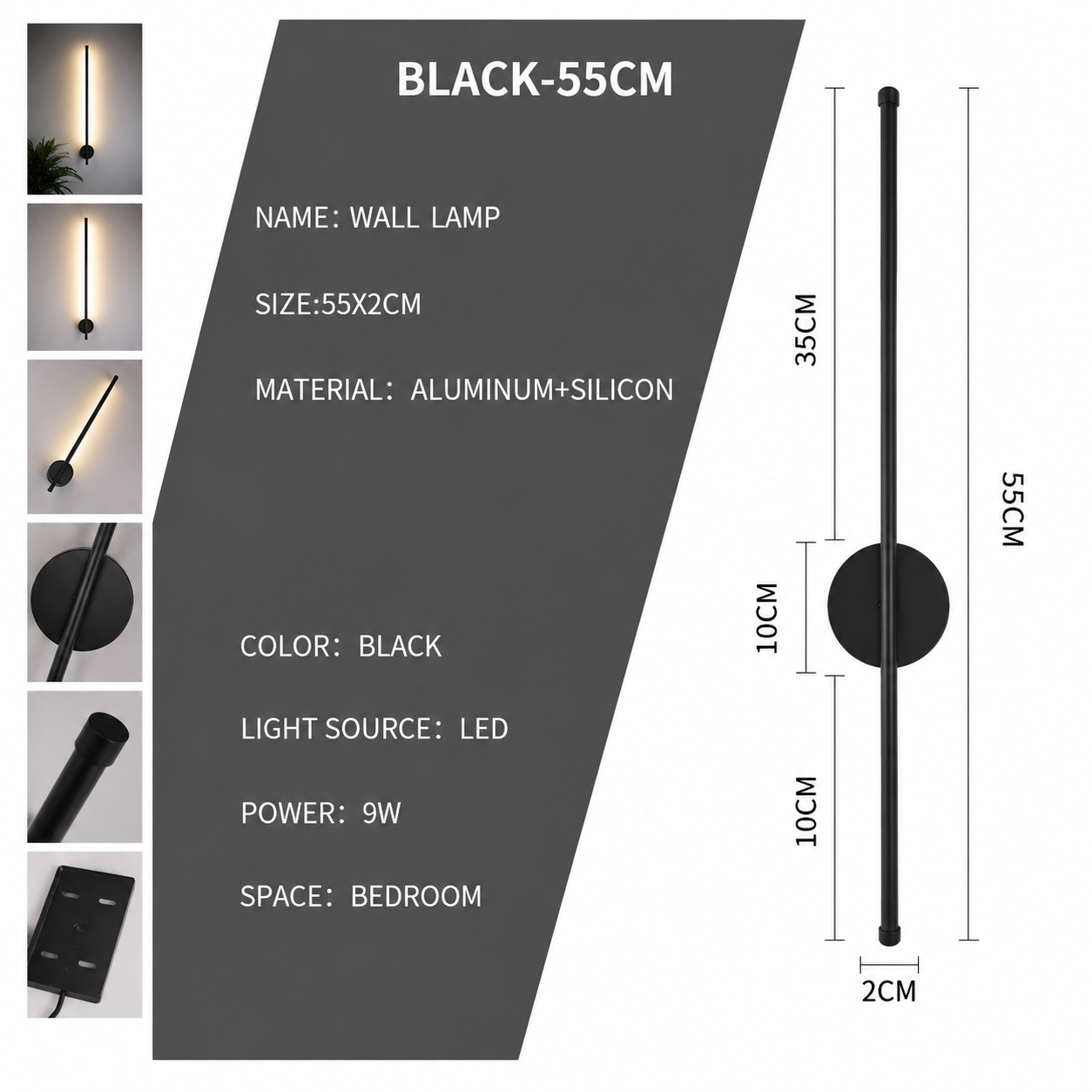 Minimalist Linear LED Wall Light Modern Black Wall Sconce