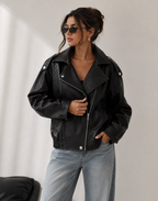Oversized Faux Leather Jacket – Vintage Brown & Black Moto Jacket