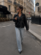 Oversized Faux Leather Jacket – Vintage Brown & Black Moto Jacket