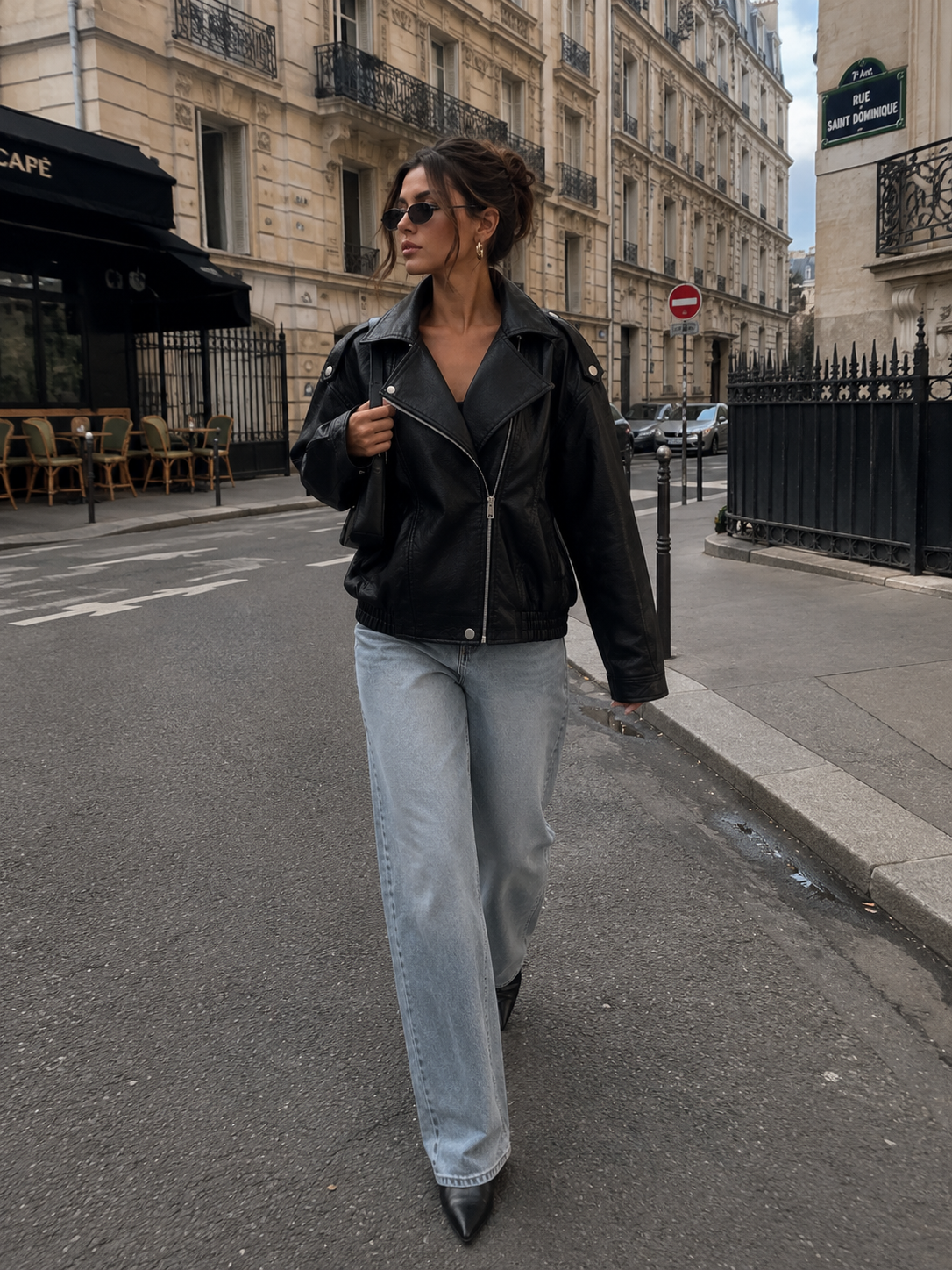 Oversized Faux Leather Jacket – Vintage Brown & Black Moto Jacket