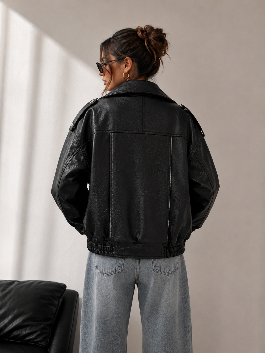Oversized Faux Leather Jacket – Vintage Brown & Black Moto Jacket