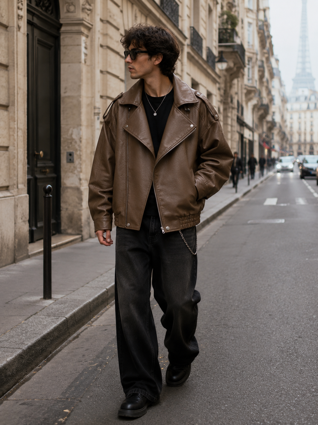 Oversized Faux Leather Jacket – Vintage Brown & Black Moto Jacket