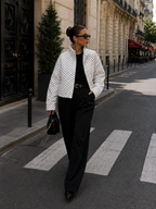 Women's Polka Dot Oversized Jacket – Zip-Up Cropped Streetwear Coat