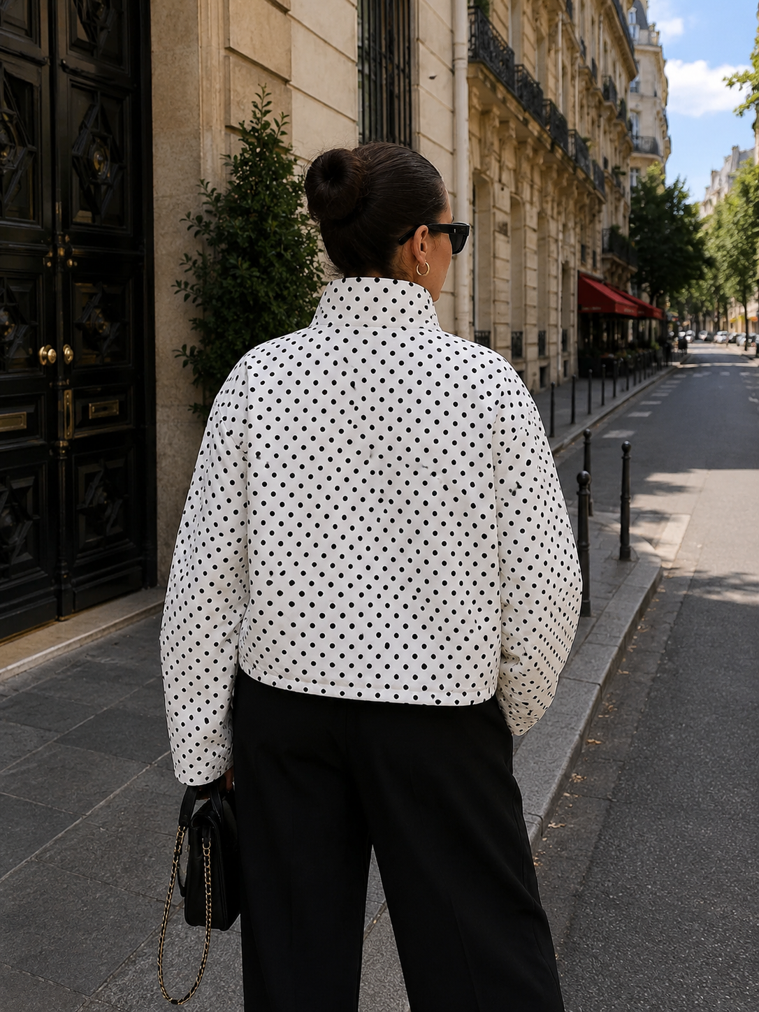 Women's Polka Dot Oversized Jacket – Zip-Up Cropped Streetwear Coat