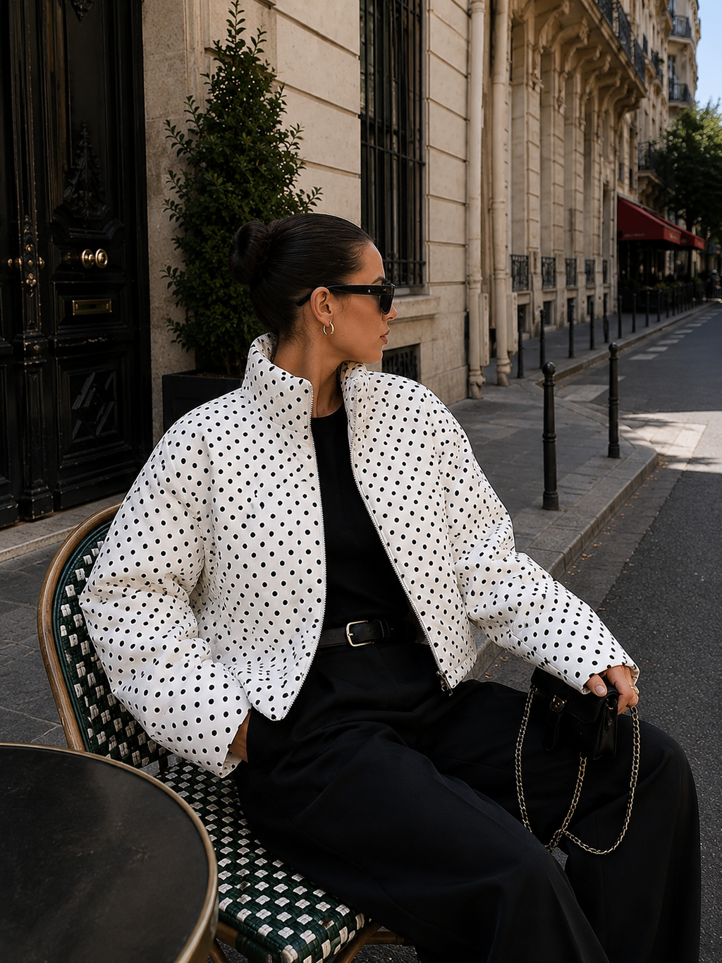 Women's Polka Dot Oversized Jacket – Zip-Up Cropped Streetwear Coat