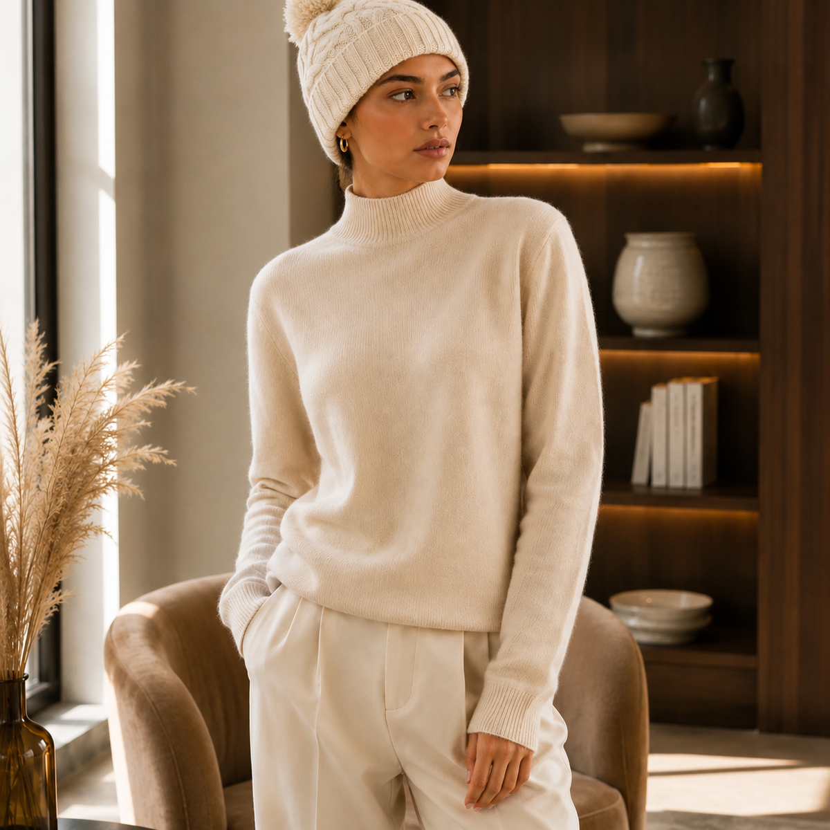 Merino Wool Mock Neck Sweater