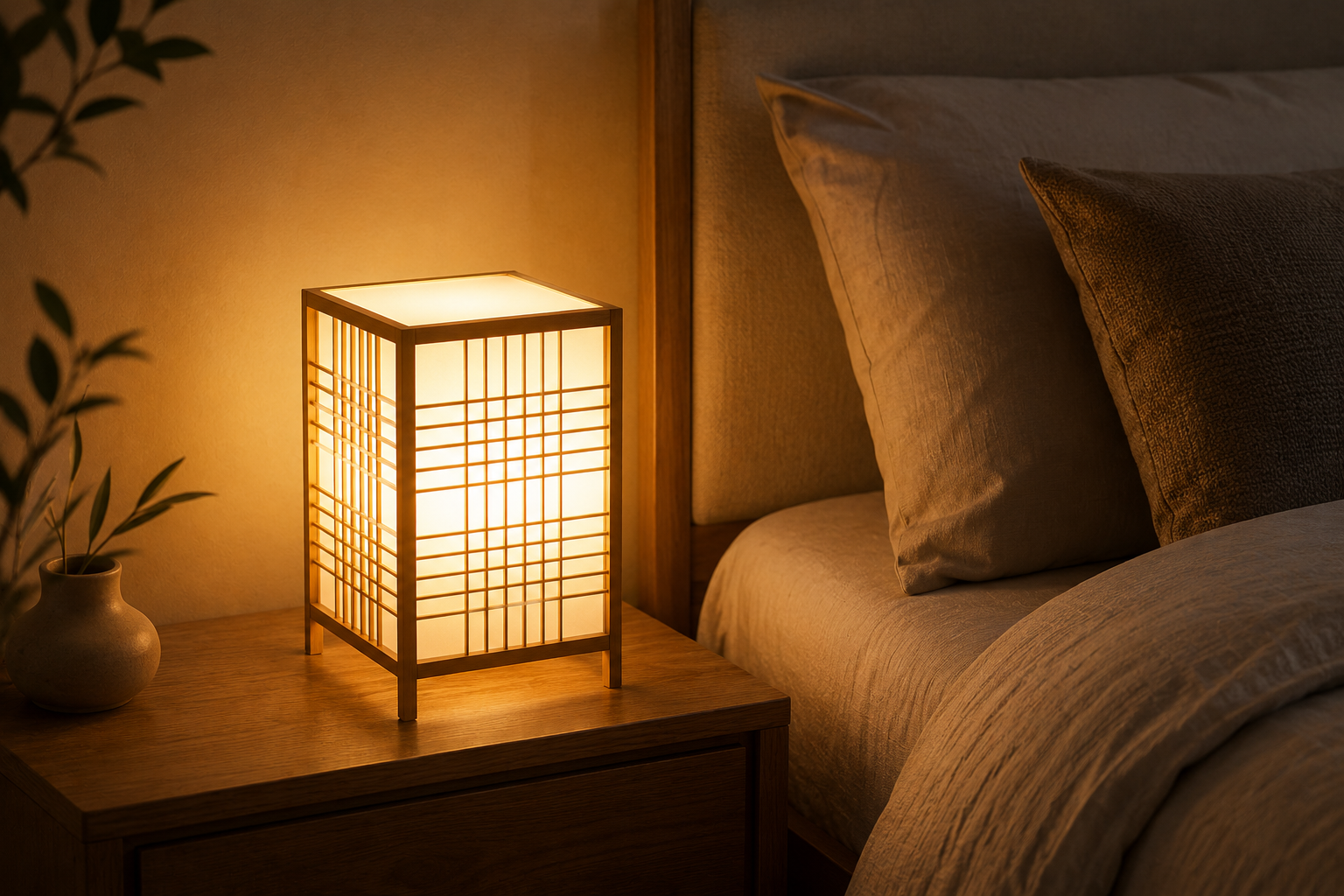 Japanese Bamboo Table Lamp Japandi Bedside Ambient Light