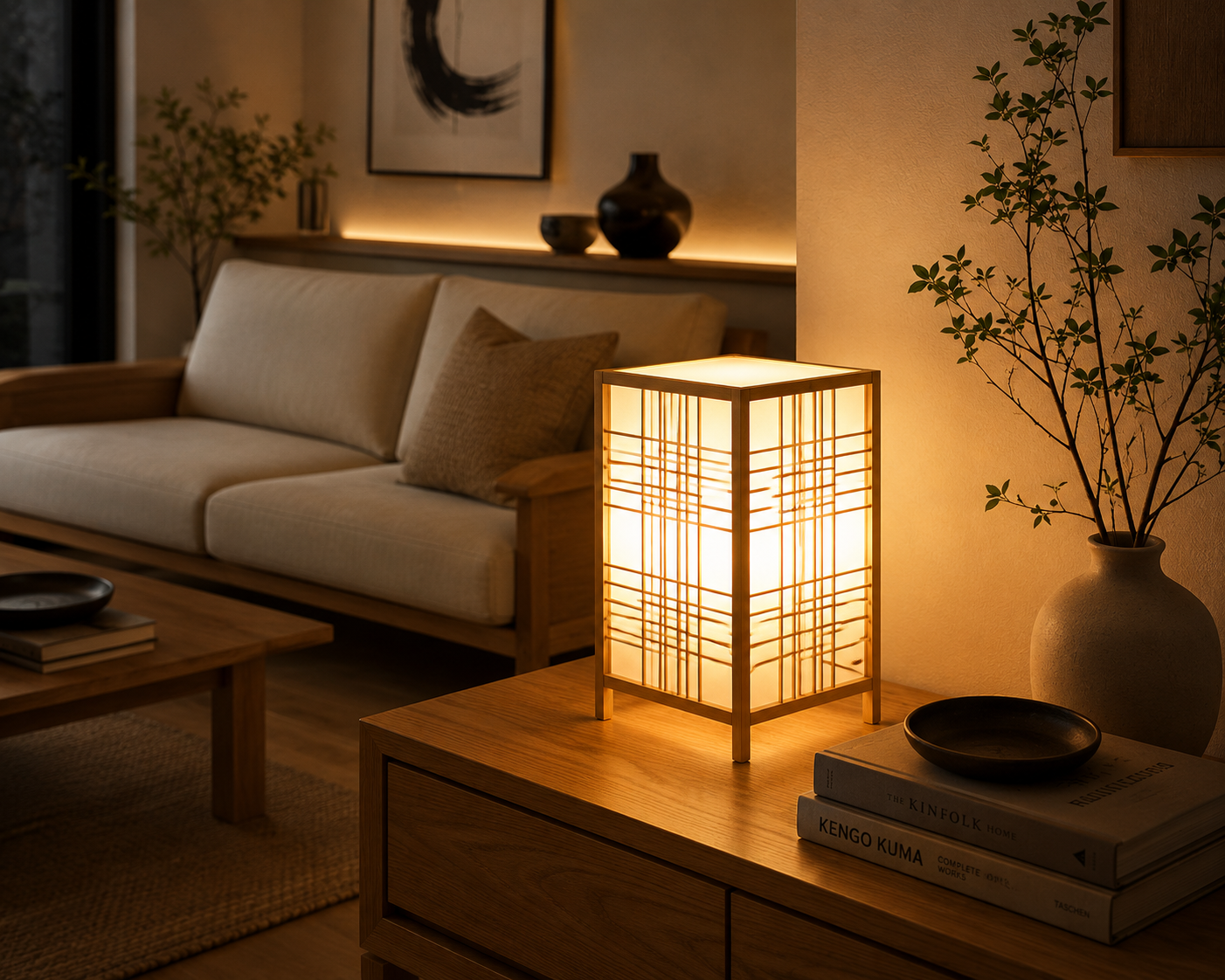 Japanese Bamboo Table Lamp Japandi Bedside Ambient Light