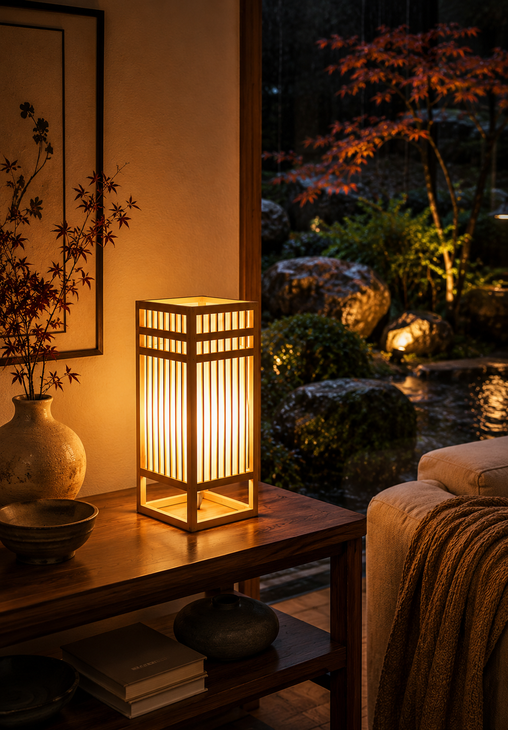 Japanese Bamboo Table Lamp Japandi Bedside Ambient Light