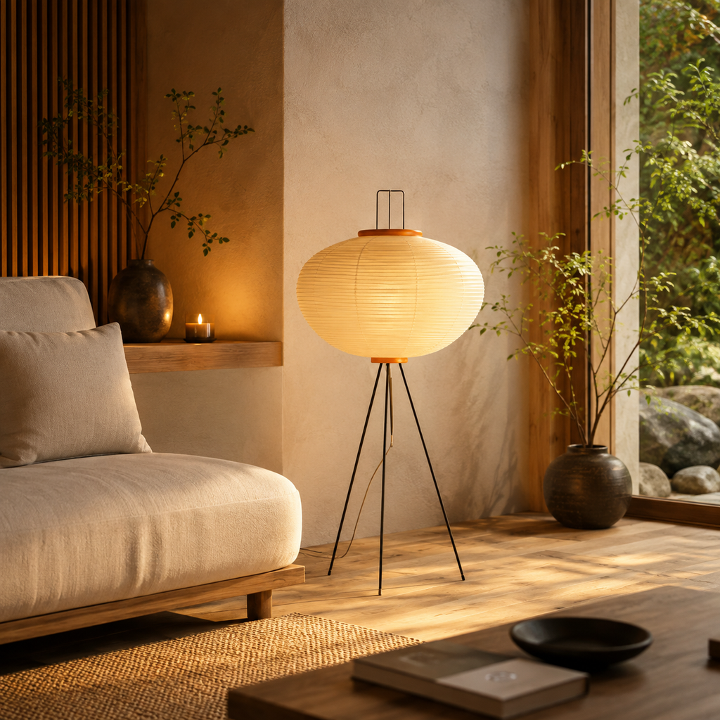 Japanese Akari Floor Lamp Wabi Sabi Rice Paper Standing Light