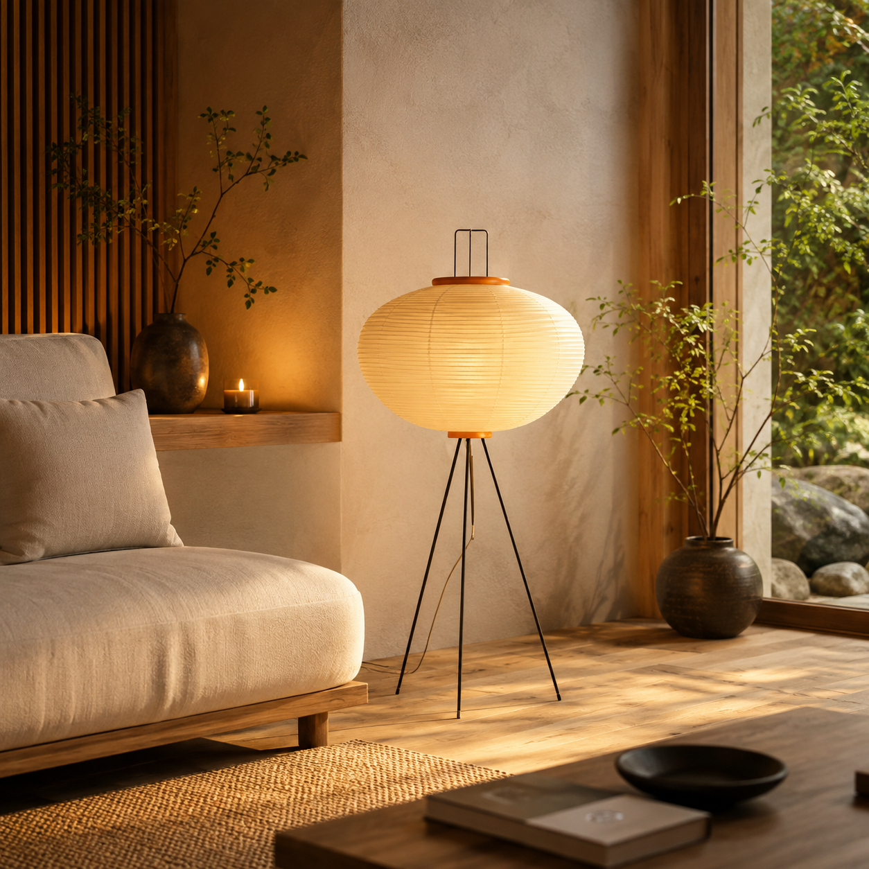 Japanese Akari Floor Lamp Wabi Sabi Rice Paper Standing Light