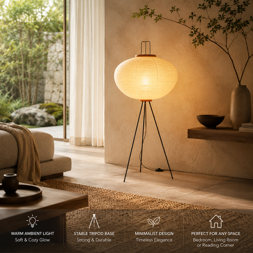 Japanese Akari Floor Lamp Wabi Sabi Rice Paper Standing Light