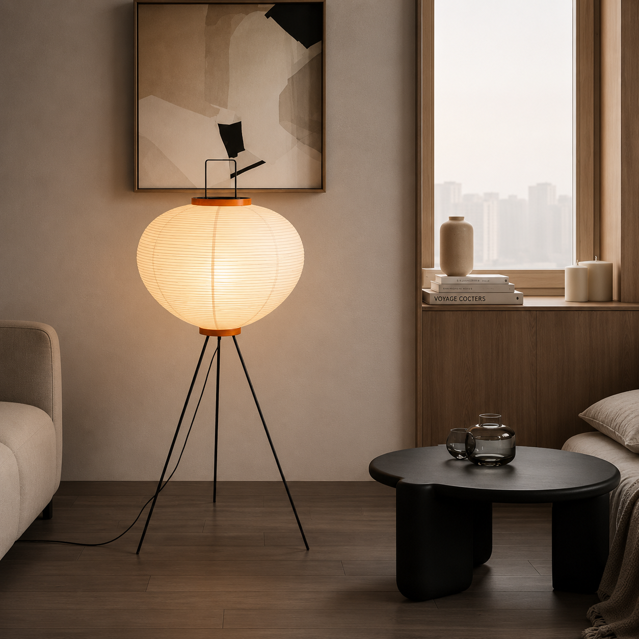 Japanese Akari Floor Lamp Wabi Sabi Rice Paper Standing Light