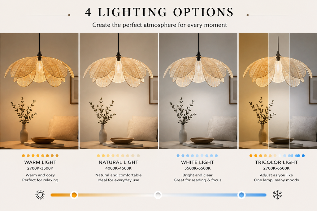 Woven Rattan Pendant Light Modern Flower Ceiling Lamp