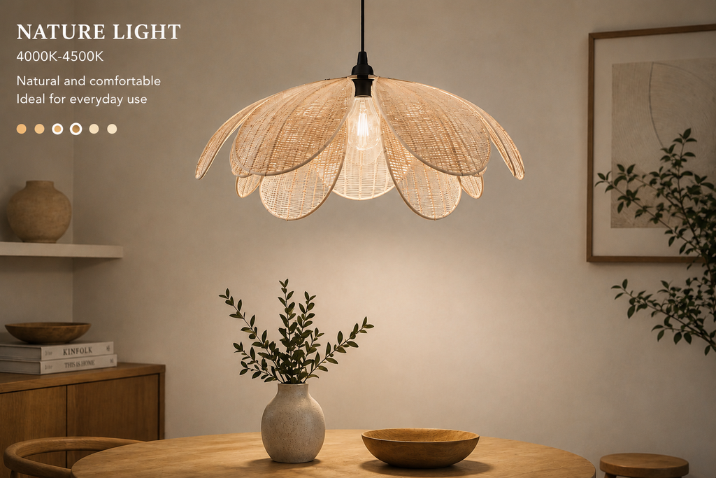 Woven Rattan Pendant Light Modern Flower Ceiling Lamp