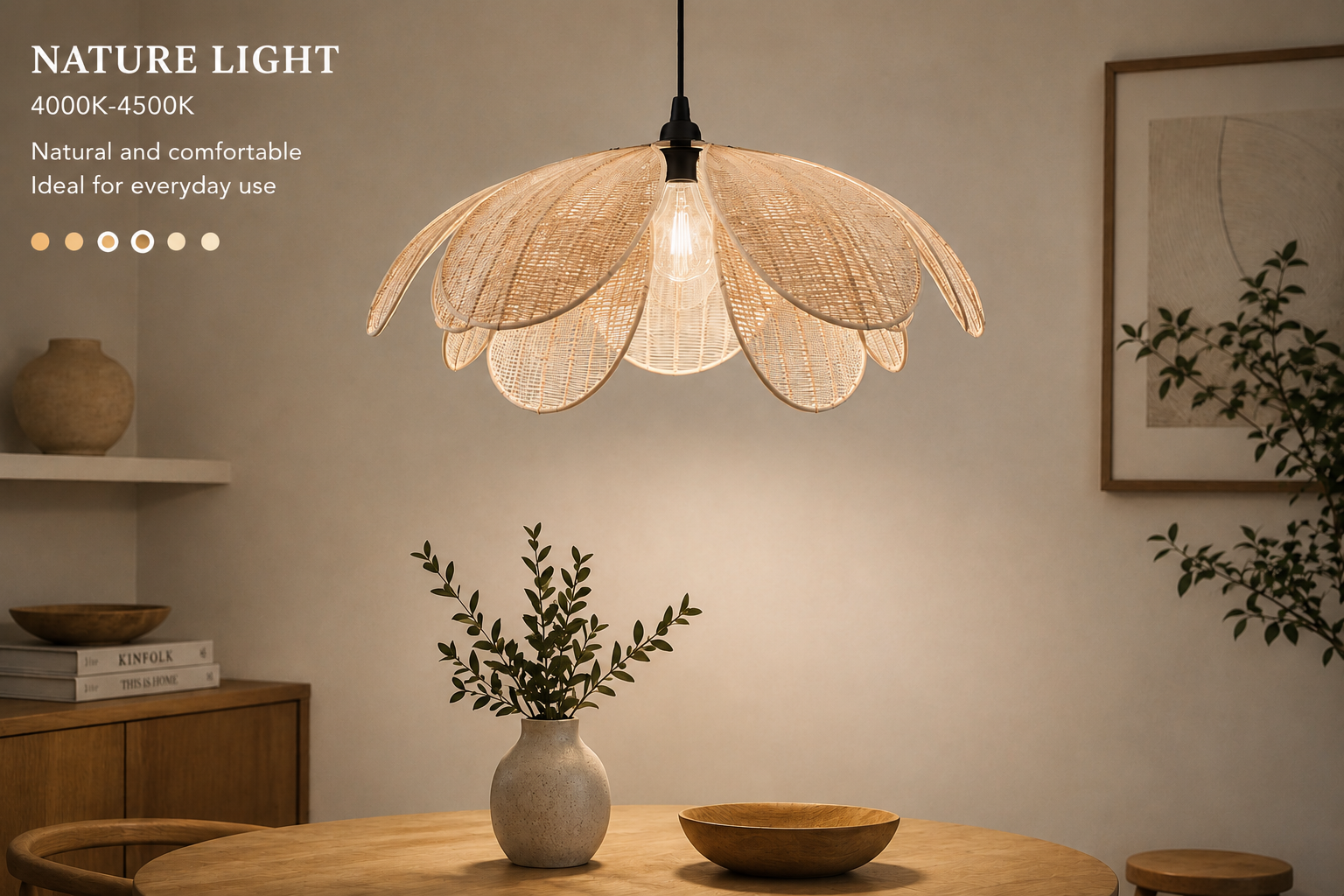 Woven Rattan Pendant Light Modern Flower Ceiling Lamp