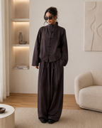 Relaxed Two-Piece Set – High Neck Jacket & Wide Leg Pants