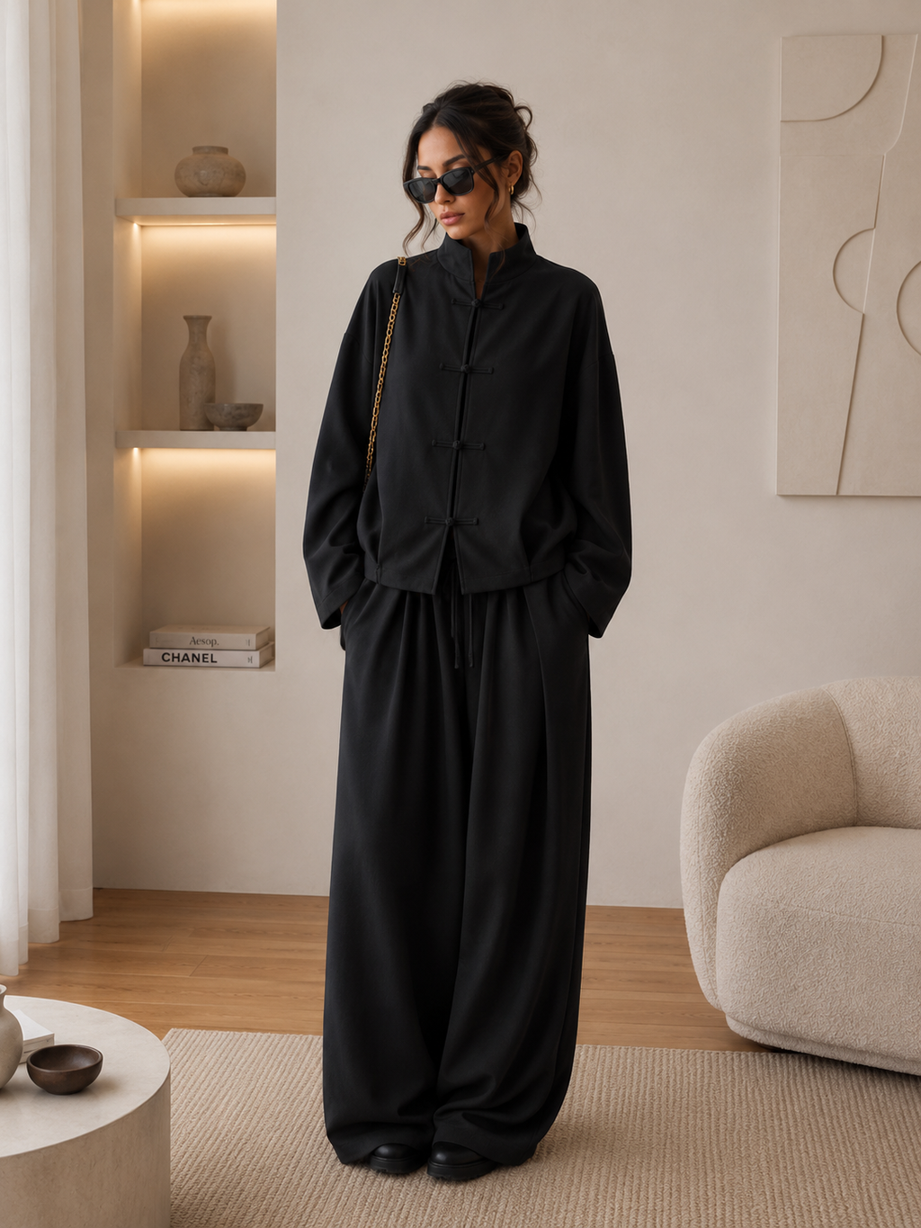 Relaxed Two-Piece Set – High Neck Jacket & Wide Leg Pants