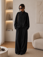 Relaxed Two-Piece Set – High Neck Jacket & Wide Leg Pants