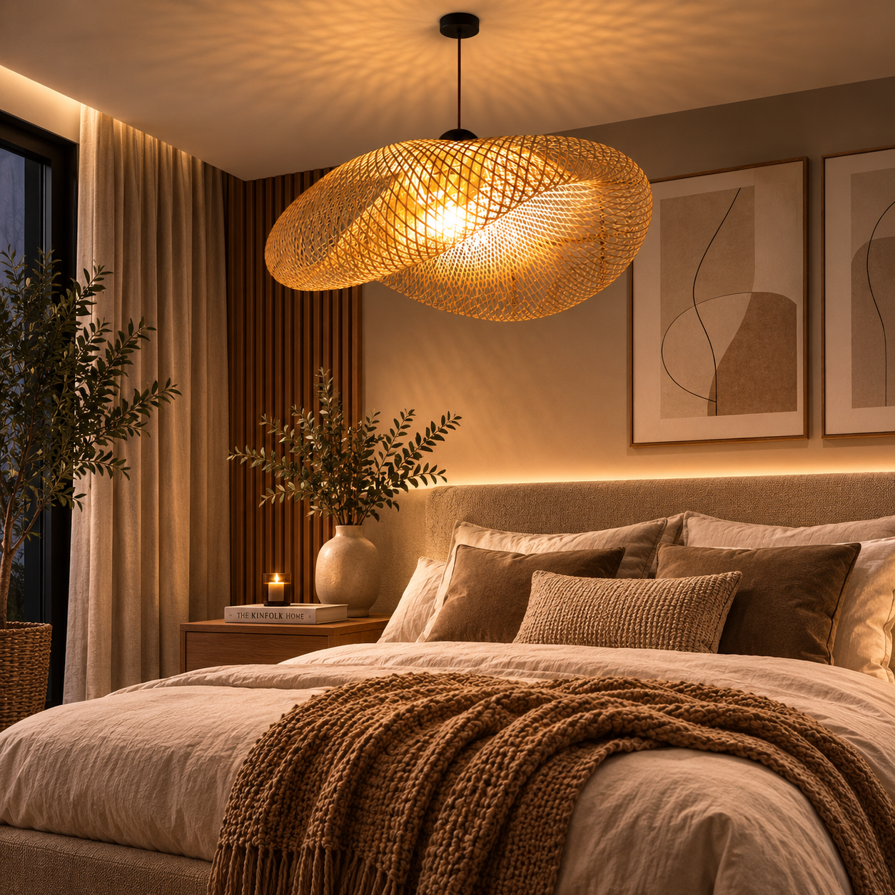 Woven Bamboo Pendant Light – Modern Rattan Ceiling Lamp